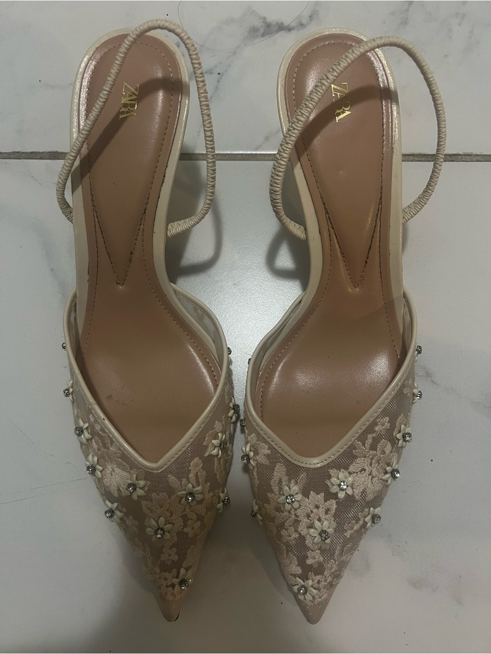 ZARA Mesh Embellished Slingback Heels